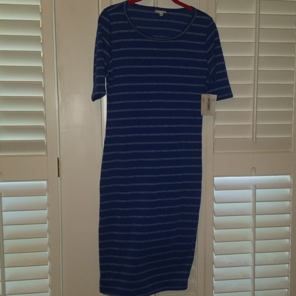 HOT Bodycon Lularoe Julia Dress Blue/Silver Stripe